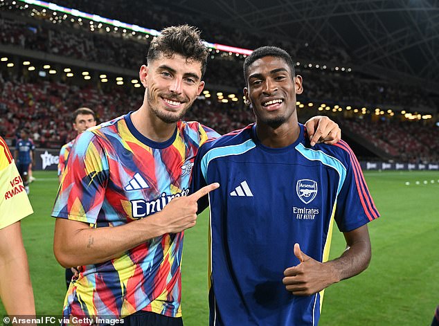 Cristhian Mosquera (right) has arrived to challenge William Saliba and Gabriel at centre back