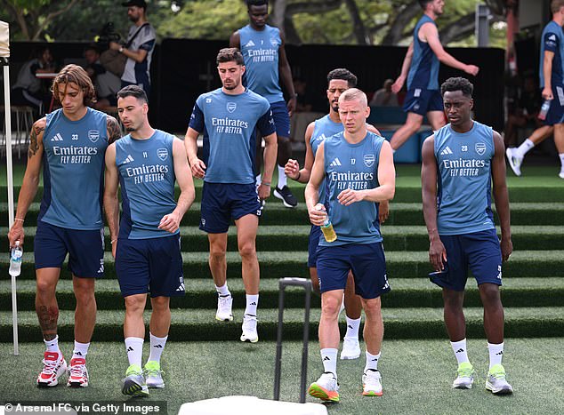 Oleksandr Zinchenko (second right) and Albert Sambi Lokonga (furthest right) are up for sale