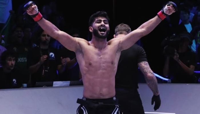 Shahzaib Rind Celebrates A Victory Over Brazilian Bruno Roberto De Assis In The Final Of Karate Combat Championship (Kc-49) In Singapore. — Instagram/@Karatecombat