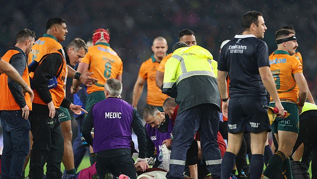 Sydney, Australia - August 02: James Ryan Of The British And Irish Lions Receives Medical Treatment On The Ground During The Third Test Of The Series Between Australia Wallabies And British &Amp; Irish Lions At Accor Stadium On August 02, 2025 In Sydney, Australia. (Photo By Cameron Spencer/Getty Images)