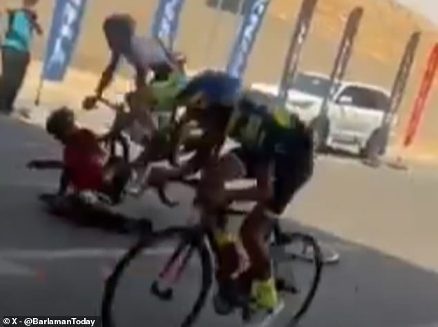 Other Riders Tried To Judge The Fallen Competitor But One Hit Him And Ended Up Going Over Their Handlebars