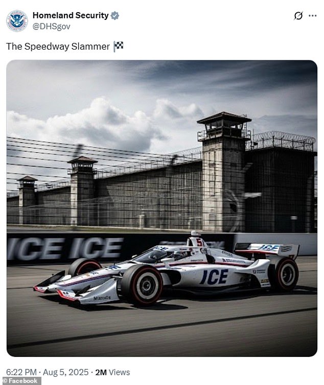 Touting Plans For An Immigration Detention Center In Indiana Dubbed The 'Speedway Slammer,' The Department Posted An Ai Image Of An Open-Wheel Race Car With Pato O'ward's Number