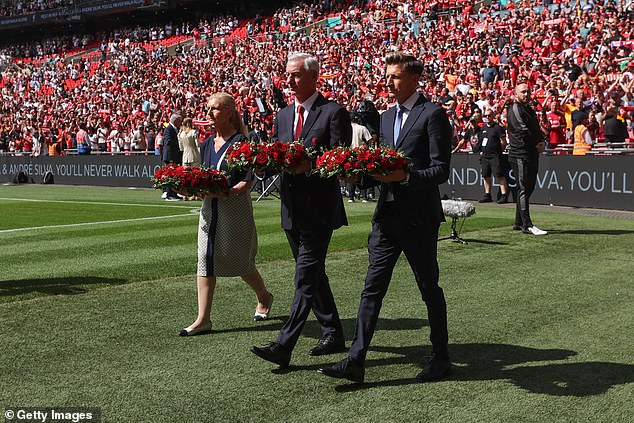 Reds Legend Ian Rush (C) Nd Palace Chairman Steve Parish (R) Were Seen Laying Wreaths