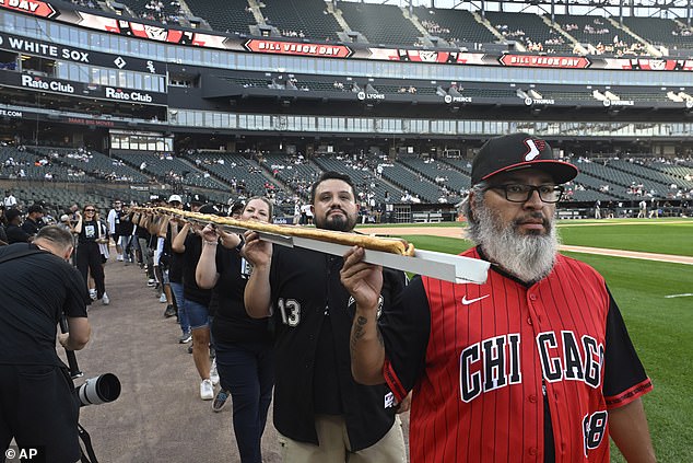 A 50-Foot- Hot Dog Is Paraded Through Rate Field As The White Sox Celebrated Veeck