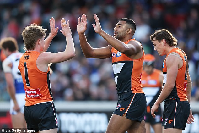 Callum Brown (Second From Right) Led The Giants' Goal-Kicking With An Equal Career-High Five, While Former Essendon And Western Bulldogs Star Jake Stringer Was Lively With Three Before He Was Tactically Subbed Out In The Third Term