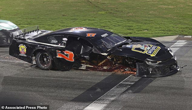 Brewer's Car Skids Down The Front Stretch After A Wreck On The Restart Of The Race