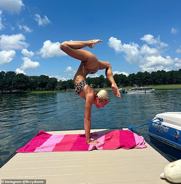 Dunne Showed Off Her Impressive Flexibility As She Did A Handstand By Lake Oconee, Georgia