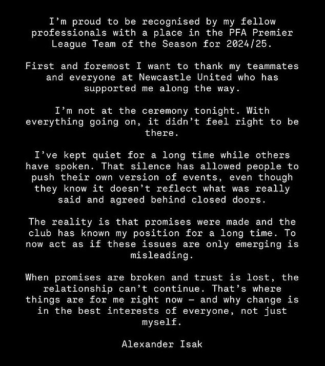 Isak Wrote This Message, Breaking His Silence For The First Time On The Transfer Saga