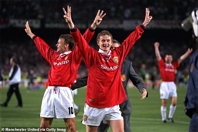 Ole Gunnar Solskjaer (centre) became perhaps one of the most famous substitutes in history in 1999 after he and Teddy Sheringham (left) scored off the bench to win Man United the Treble