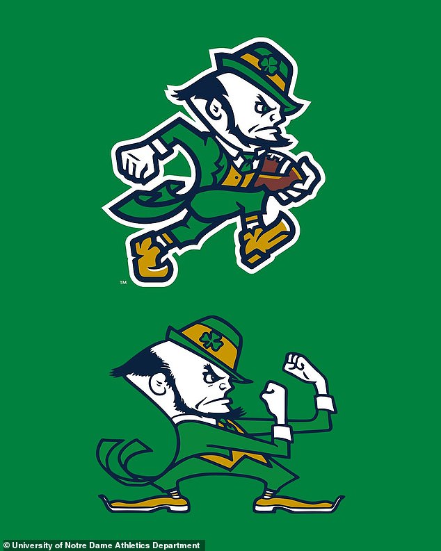The team released a new football-themed logo (top) which us a variation on the original fighting Leprechaun (bottom) which debuted in the 1960s