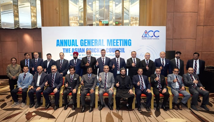 Asian Cricket Council President Mohsin Naqvi Pictured With Other Cricket Board Representatives After The Conclusion Of The Annual General Meeting In Dhaka, Bangladesh On July 24, 2025. — X/@Therealpcb