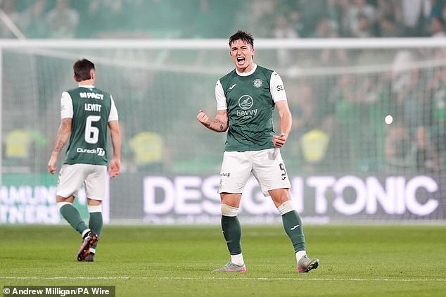 Hibernian's Kieron Bowie Celebrates Scoring A Wonder Goal To Put Hibs Ahead In The Tie
