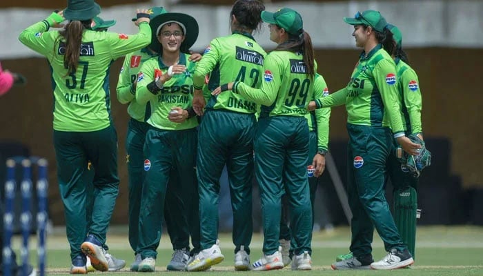 Pakistan Players Celebrate A Wicket During Their Icc Womens World Cup Qualifier Match Against Bangladesh At The Lahore City Cricket Association Ground In Lahore On April 19, 2025. — Pcb