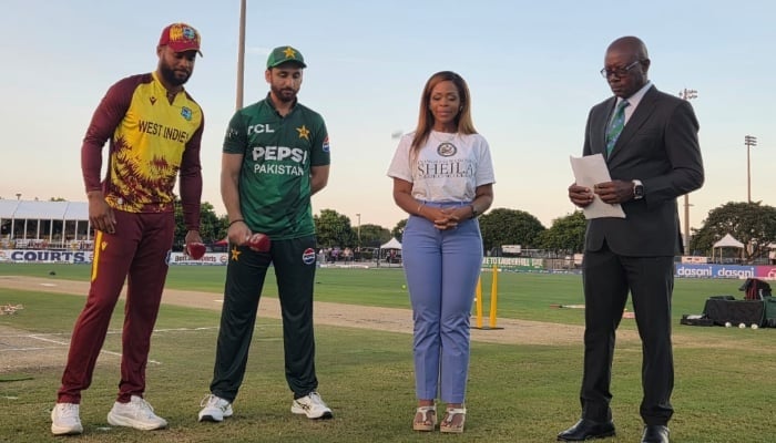 West Indies Captain Shai Hope (Left) And Pakistan Captain Agha Salman Ali During The Toss Ahead Of The First T20I At Central Broward Regional Park Stadium Turf Ground In Lauderhill, Florida, Us, On August 1, 2025. – Pcb