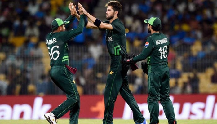 Shaheen Afridi Celebrates With Babar Azam And Mohammad Rizwan After Taking The Wicket Of South Africas David Miller At M A Chidambaram Stadium, Chennai, India On October 27, 2023. — Reuters