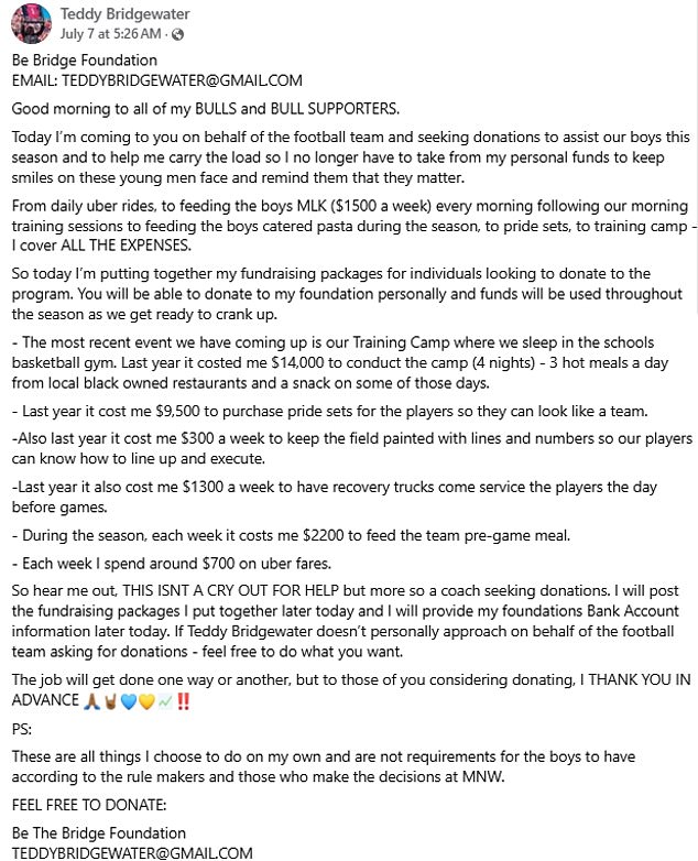 Bridgewater First Raised Eyebrows When He Admitted To Spending Thousands To Help Players