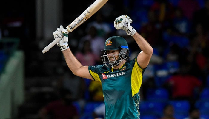 Tim David Of Australia Celebrates His Century During The Third Twenty20 (T20) International Cricket Match Between West Indies And Australia At Warner Park Sporting Complex In Basseterre, Saint Kitts And Nevis, On July 25, 2025. — Afp