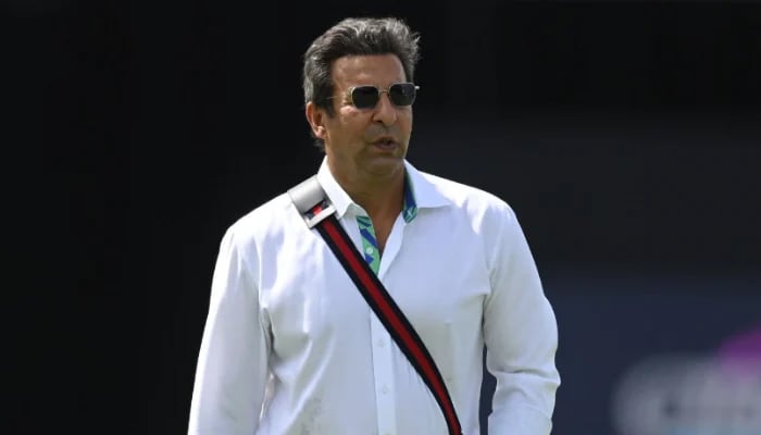 Wasim Akram Walks Across The Field After The Icc Mens T20 Cricket World Cup West Indies &Amp; Usa 2024 Super Eight Match Between Afghanistan And India At Kensington Oval On June 20, 2024 In Bridgetown, Barbados. — Afp