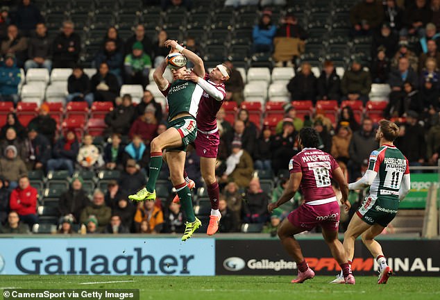 Steward Takes To The Sky For Leicester Against Sale's Tom Roebuck In The Prem At The Weekend. He Has Rediscovered His Mojo At The Tigers