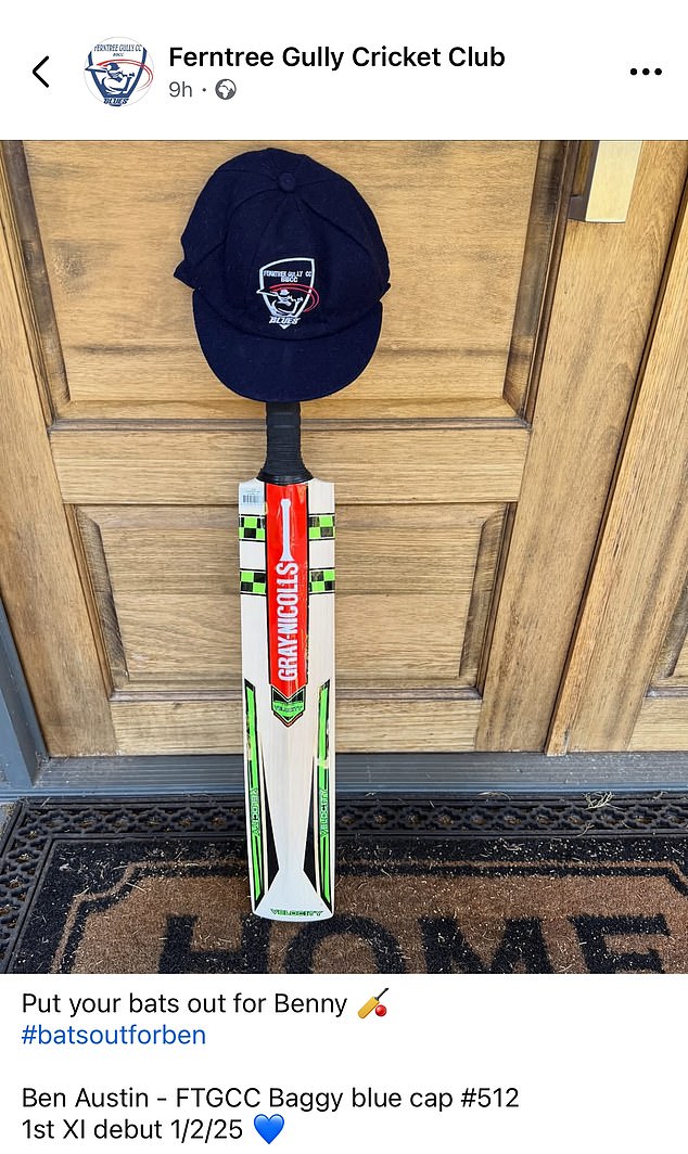 The Ferntree Gully Cricket Club Have Asked People To Leave Their Bats Out For Ben In Tribute To The Young Cricketer