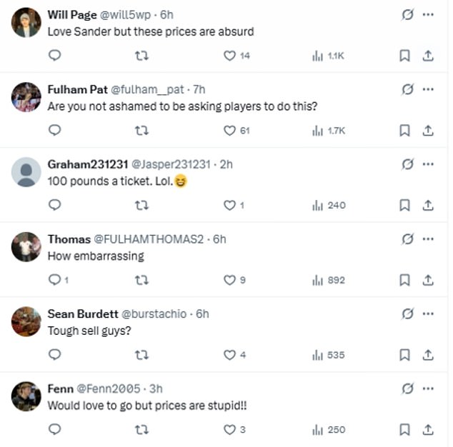 Reaction Online Was Swift. One Fan Wrote: 'Would Love To Go But Prices Are Stupid.' Another Said: 'Love Sander But These Prices Are Absurd.'