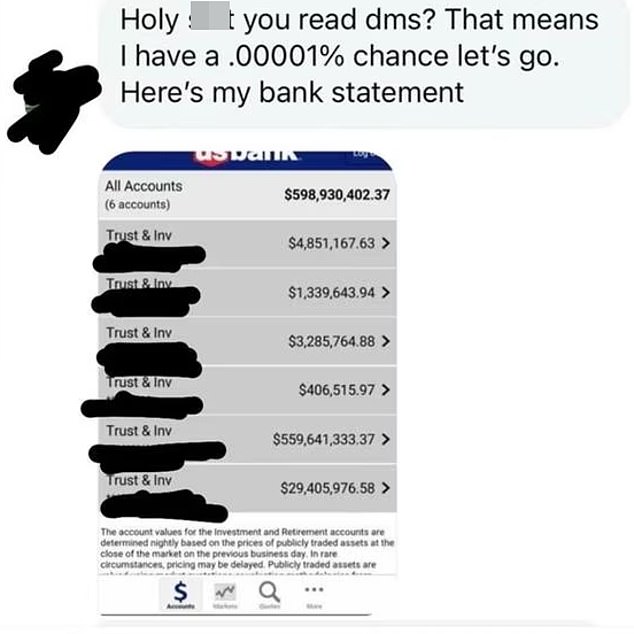 He Then Took A Screen Shot Showing Off His Fortune, To Impress Collins