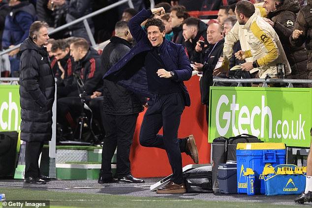 The Irishman Celebrates On The Sidelines As His Side Romp Towards A Famous 3-2 Win Over Liverpool Last Weekend