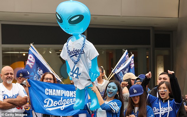 One Supporter Could Be Seen Holding Aloft An Inflatable Alien Dressed In Dodgers Colors
