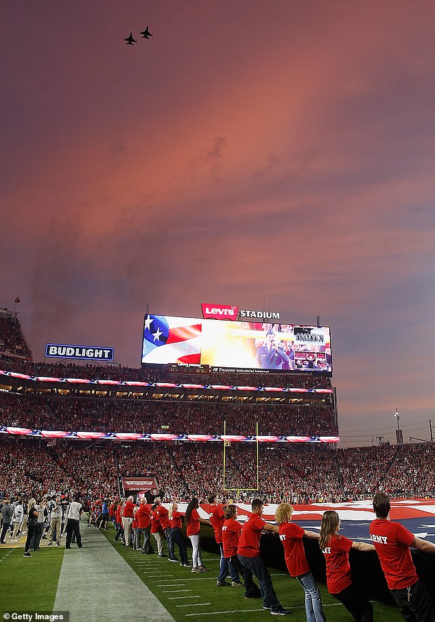 A General View During The National Anthem Before The Game Between The San Francisco 49Ers And The Seattle Seahawks At Levi's Stadium On November 11, 2019 In Santa Clara