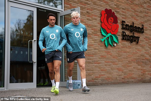 England's Alex Mitchell (Left) And Henry Pollock Leave The Changing Rooms At Pennyhill Park This Week As They Prepare For The Fiji Clash