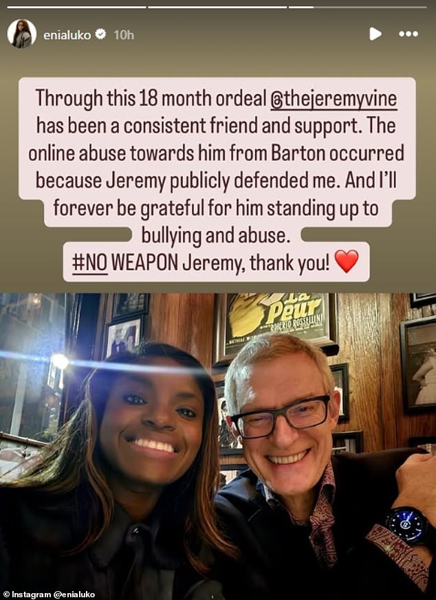 Aluko Thanked Fellow Broadcaster Jeremy Vine For His Support Following Barton's Posts