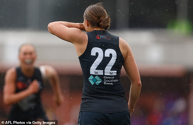 The Blues Star Kissed Her Cousin's Name After Kicking A Goal On The Stroke Of Three-Quarter Time