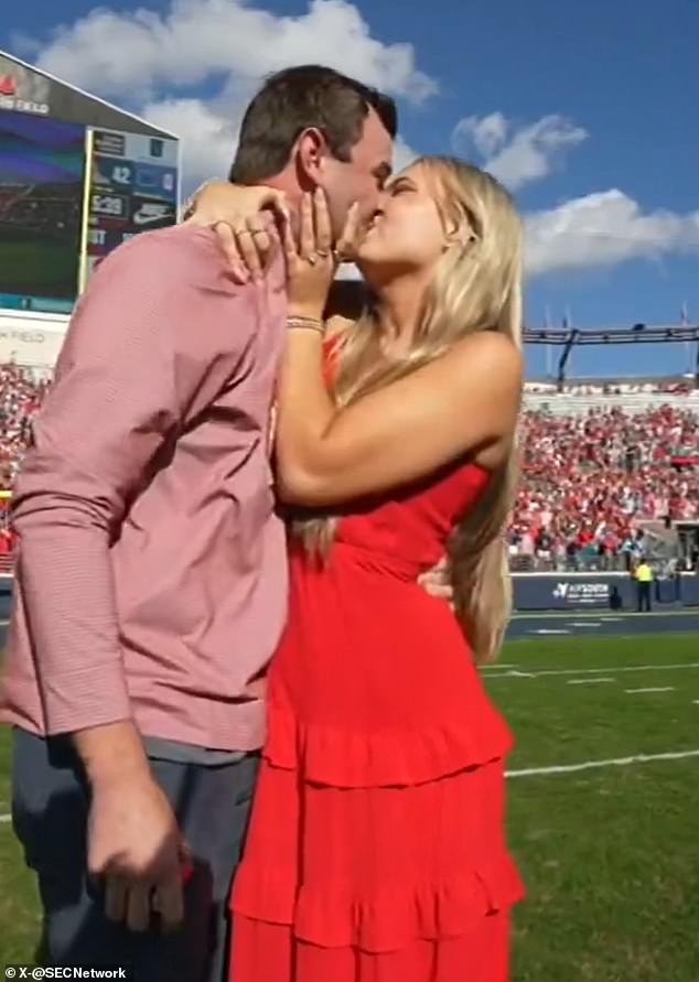 The Couple Shared A Kiss On The Field After Kiffin Returned The Sideline