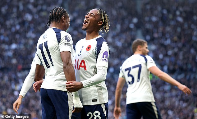Mathys Tel (Left) Came Off The Bench To Score As Tottenham Came From 1-0 Down To Lead 2-1
