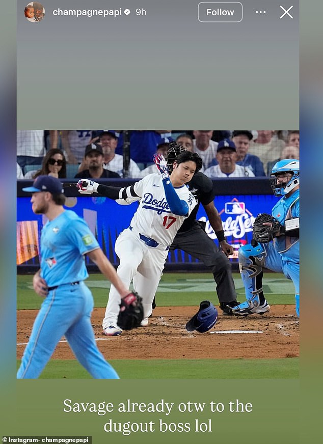 The Rapper Posted A Photo Of Ohtani Whiffing On A Pitch From Trey Yesavage