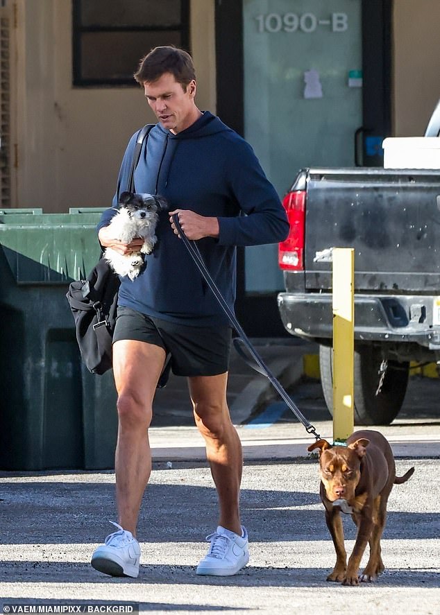 Tom Brady Is Seen With His Two Dogs, Including His New Pooch, Junie (Right), Which Is A Clone