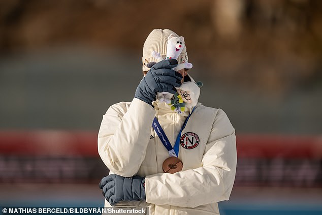 Sturla Holm Lægreid Of Norway Celebrates With His Bronze Medal