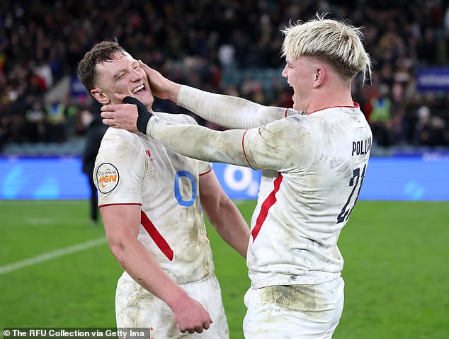Cheeky Chappie Pollock Celebrates The Wales Victory With Team-Mate Fraser Dingwall