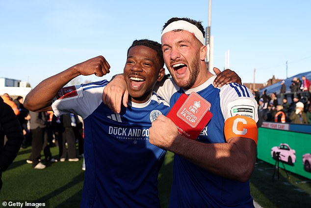 The Two Goalscorers, Buckley-Ricketts And Captain Paul Dawson Celebrate After The Giantkilling