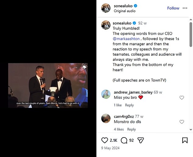 Meanwhile On Instagram, He Has Only Posted Three Times - With One Post Expressing How 'Truly Humbled' He Felt By Kieran Mckenna's Words After He Bowed Out Of Playing Football In 2024