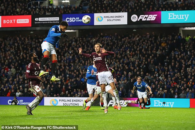 Youssef Chermiti Rises To Head Home His Second Goal For Rangers Against Hearts