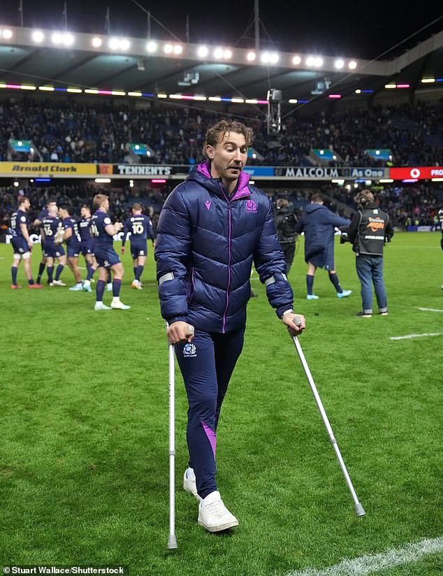 Ritchie, Pictured At Full-Time On Saturday, Had To Leave The Murrayfield Pitch On Crutches After Breaking A Bone In His Leg