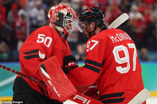Jordan Binnington And Connor Mcdavid Of Celebrate Their Dramatic 3-2 Win Over Finland