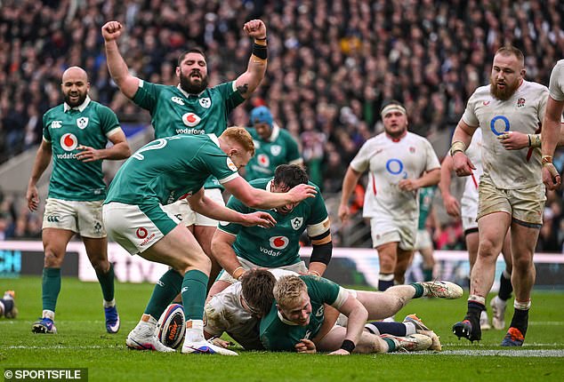 Touchdown: Ireland's Jamie Osborne Crashes Over For Ireland's Fifth Try In Twickenham