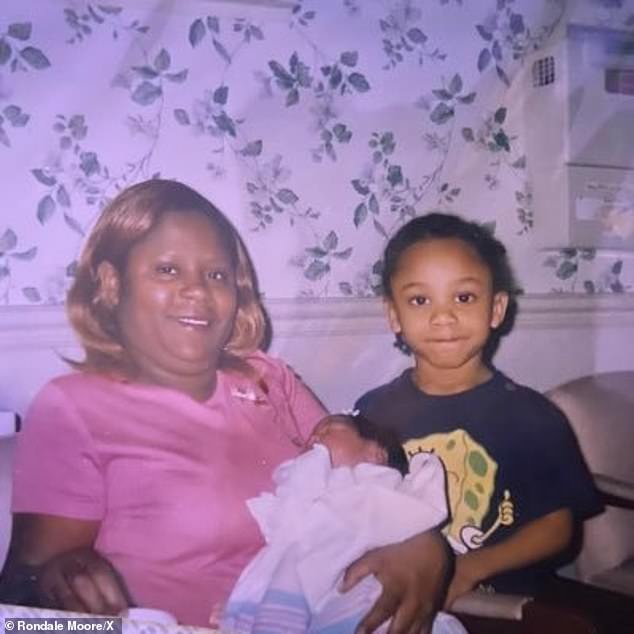 A Young Rondale Moore Is Pictured Alongside His Mother, Quincy Ricketts, In This Photo