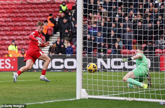 Boro's Tommy Conway Scores His Team's Fourth Goal Against Preston Last Month