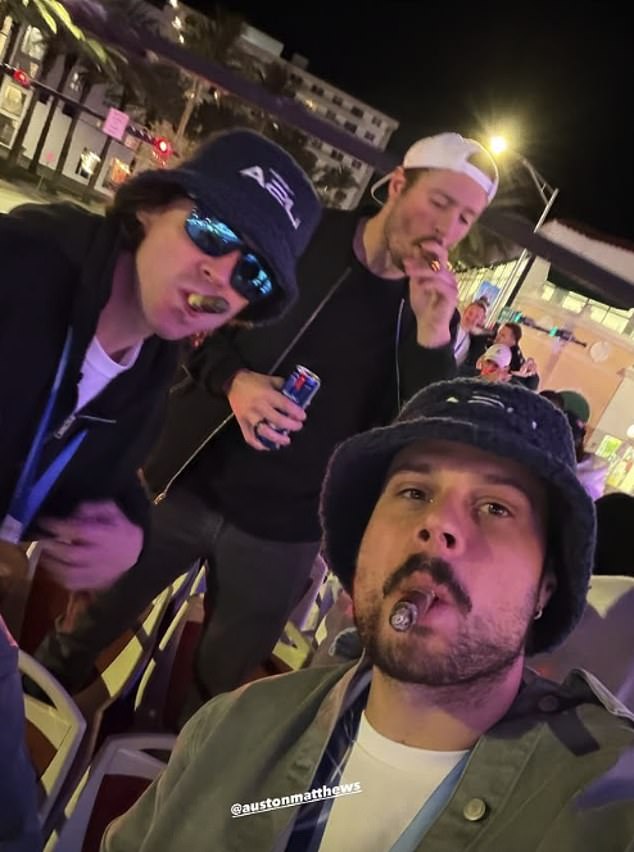 L-R: Clayton Keller, Jt Miller And Auston Matthews Pictured Smoking Cigars Early In The Night