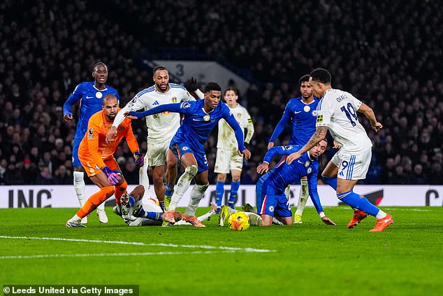 Noah Okafor Of Leeds (Right) Rolls The Ball Home To Equalise Late On After A Melee In The Chelsea Box. Jayden Bogle Handled The Ball In The Build-Up But The Referee Was Right To Allow The Goal