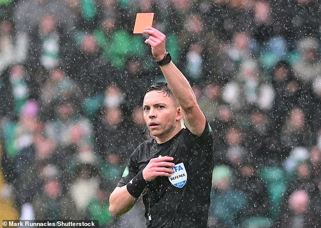 Matthew Macdermid Flashes The Red Card During An Incident Which Has Seen Celtic Demand A Review Into Var