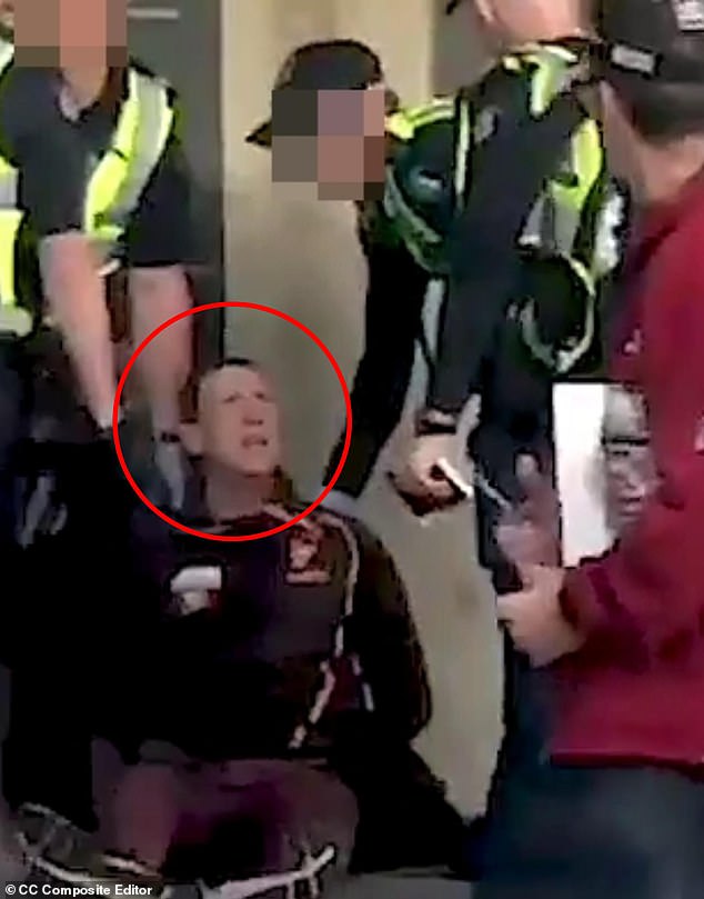 Michael Greene (Circled) Is Pictured After Being Arrested For Headbutting A Policewoman At The 2019 Grand Final. He Was Jailed For Nine Months